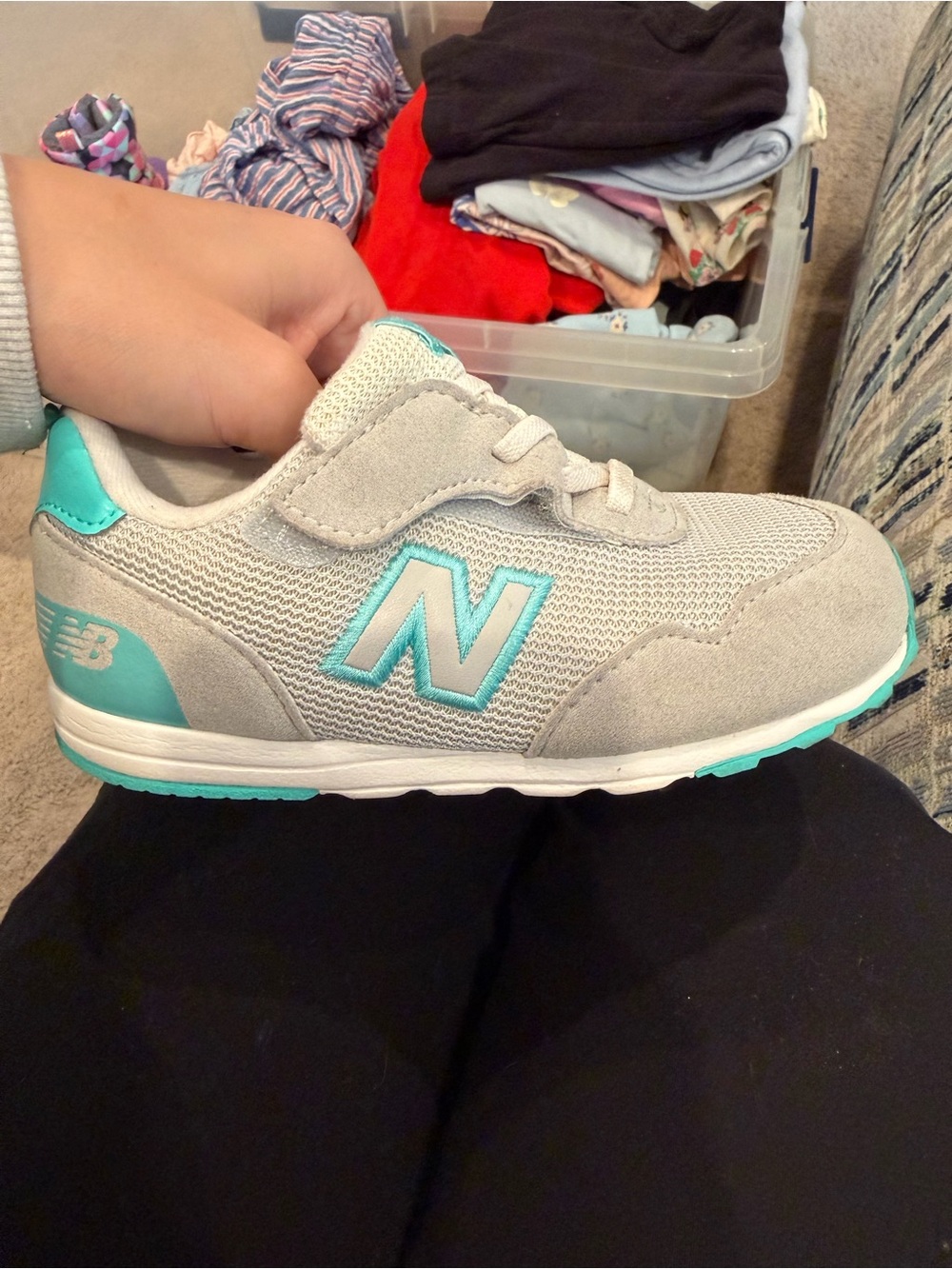 New Balance Kids Gray and Teal Velcro Athletic Sneaker